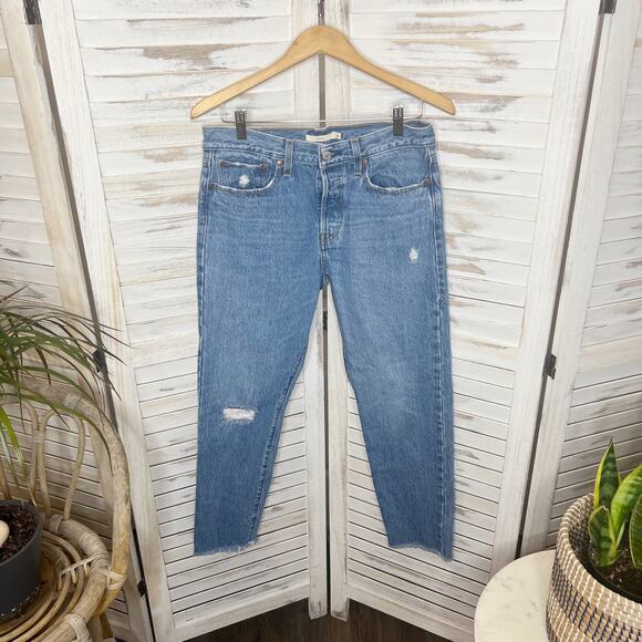 LEVI'S PREMIUM DENIM Women's 30 Wedgie Icon Ankle Jeans Distressed Denim Blue - Picture 16 of 16